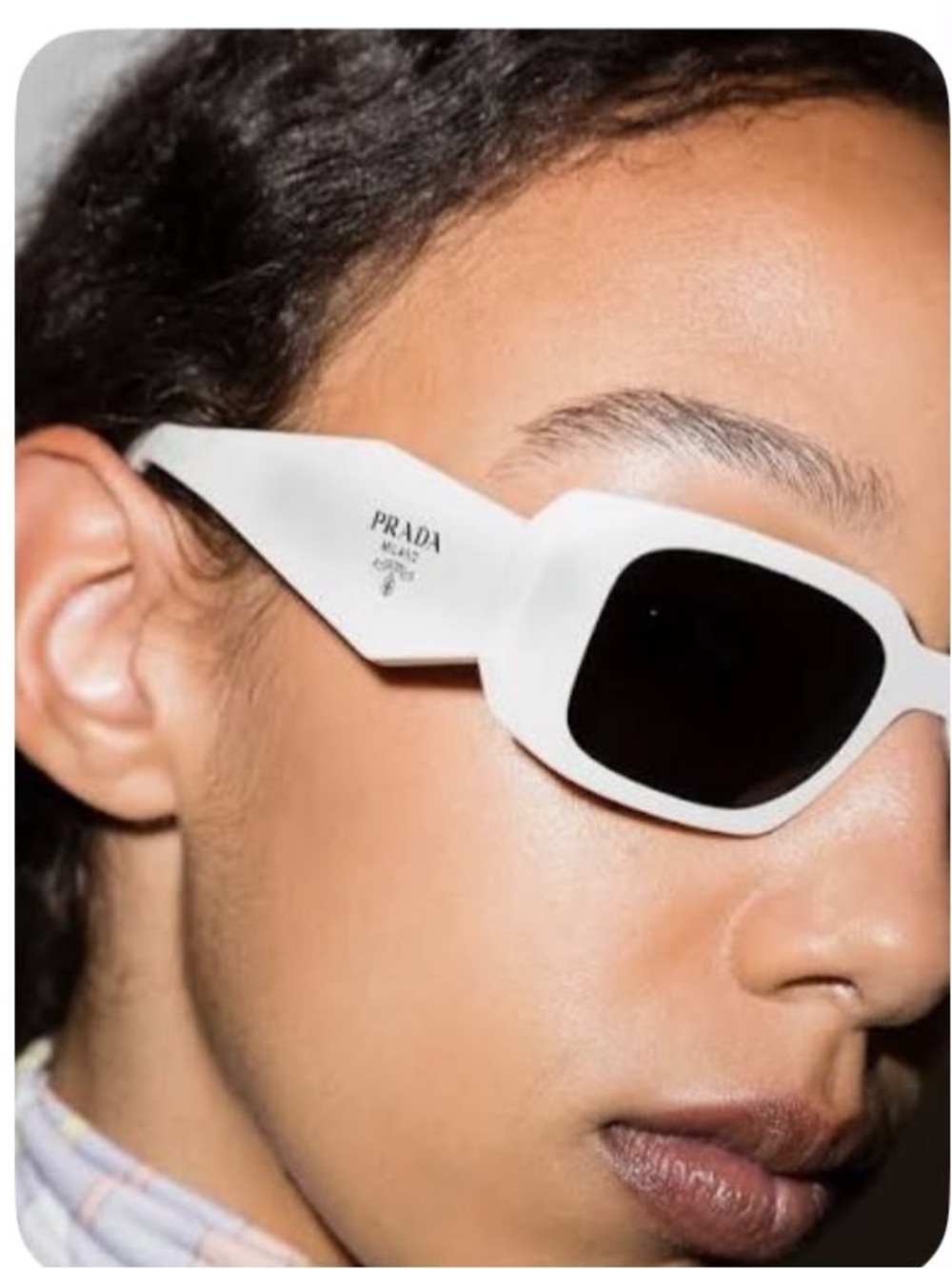 Prada White Angular Frame Sunglasses with Black Lenses